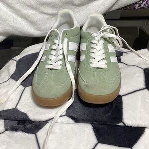 Woman’s Mint Green Suede Sneakers with White Accents